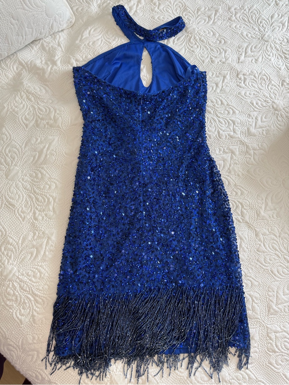 Blue Sequin Fringe Mini Dress